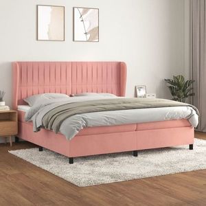 vidaXL Pat box spring cu saltea, roz, 200x200 cm, catifea imagine