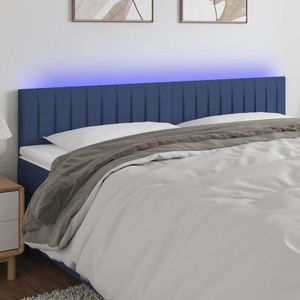 vidaXL Tăblie de pat cu LED, albastru, 180x5x78/88 cm, textil imagine