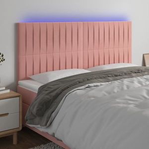 vidaXL Tăblie de pat cu LED, roz, 160x5x118/128 cm, catifea imagine