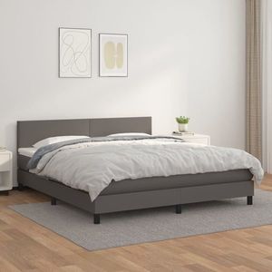 vidaXL Pat box spring cu saltea, gri, 180x200 cm, piele ecologică imagine