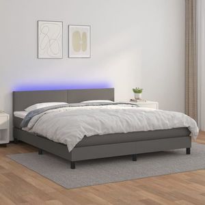 vidaXL Pat cu arcuri, saltea și LED, gri, 180x200 cm, piele ecologică imagine