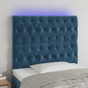 vidaXL Tăblie de pat cu LED, albastru închis, 100x7x118/128cm, catifea imagine