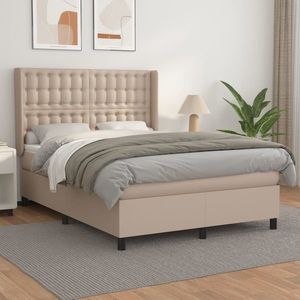 vidaXL Pat box spring cu saltea, cappuccino, 140x200cm piele ecologică imagine