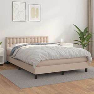 vidaXL Pat box spring cu saltea, cappuccino, 140x200cm piele ecologică imagine