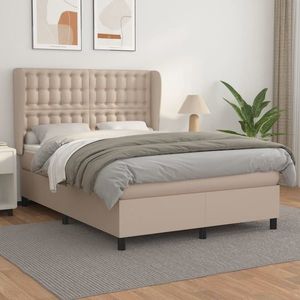 vidaXL Pat box spring cu saltea, cappuccino, 140x200cm piele ecologică imagine