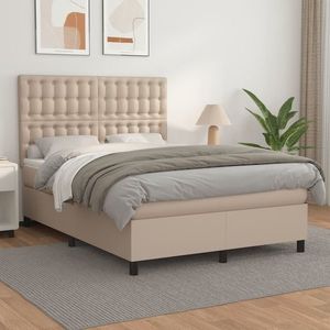 vidaXL Pat box spring cu saltea, cappuccino, 140x200cm piele ecologică imagine