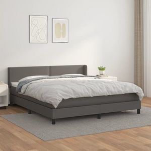 vidaXL Pat box spring cu saltea, gri, 180x200 cm, piele ecologică imagine