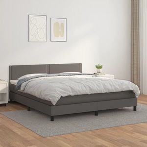 vidaXL Pat box spring cu saltea, gri, 180x200 cm, piele ecologică imagine