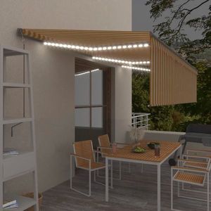 vidaXL Copertină automată cu stor&LED&senzor vânt, galben/alb, 6x3 m imagine