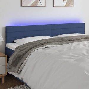 vidaXL Tăblie de pat cu LED, albastru, 160x5x78/88 cm, textil imagine