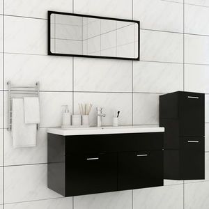 vidaXL Set mobilier de baie, negru, lemn prelucrat imagine