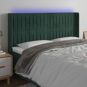 vidaXL Tăblie de pat cu LED, verde închis, 203x16x118/128 cm, catifea imagine