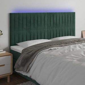 vidaXL Tăblie de pat cu LED, verde închis, 180x5x118/128 cm, catifea imagine