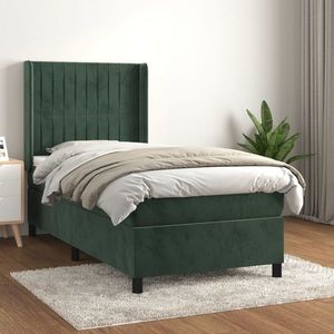 vidaXL Pat box spring cu saltea, verde închis, 100x200 cm, catifea imagine