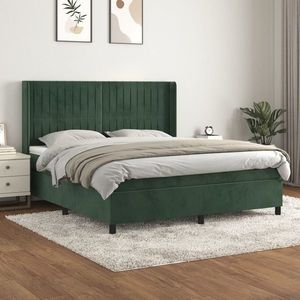 vidaXL Pat box spring cu saltea, verde închis, 180x200 cm, catifea imagine