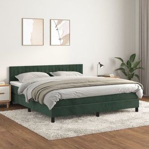 vidaXL Pat box spring cu saltea, verde închis, 160x200 cm, catifea imagine