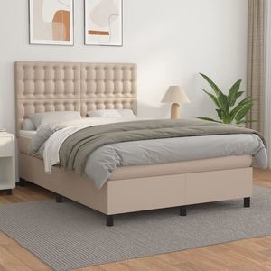 vidaXL Pat box spring cu saltea, cappuccino, 140x190cm piele ecologică imagine