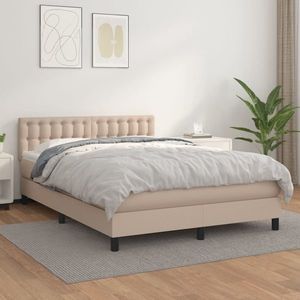 vidaXL Pat box spring cu saltea, cappuccino, 140x190cm piele ecologică imagine