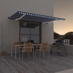 vidaXL Copertină retractabilă manual cu LED, albastru/alb, 500x350 cm imagine