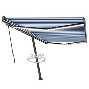 vidaXL Copertină retractabilă manual cu LED, albastru&alb, 500x350 cm imagine