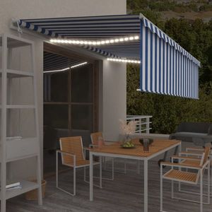 vidaXL Copertină retractabilă stor&LED&senzor vânt, albastru/alb, 5x3m imagine