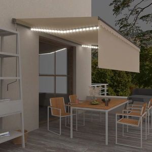 vidaXL Copertină retractabilă manual cu stor&LED, crem, 5x3 m imagine