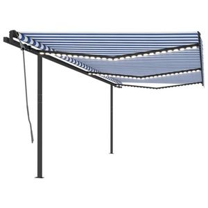 vidaXL Copertină retractabilă manual cu LED, albastru&alb, 6x3, 5 m imagine