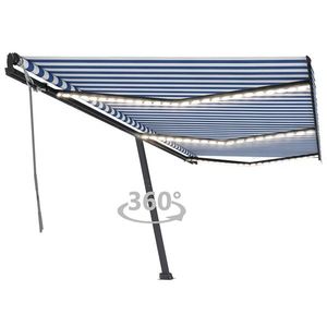 vidaXL Copertină retractabilă manual, LED, albastru și alb, 600x350 cm imagine