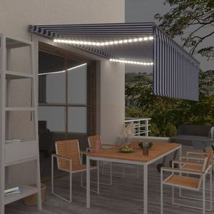 vidaXL Copertină retractabilă manual cu stor&LED, albastru&alb, 4x3 m imagine