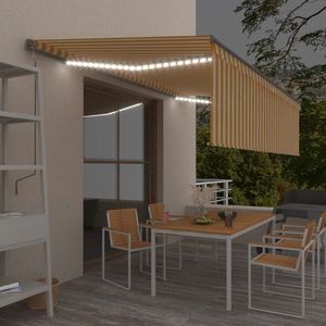 vidaXL Copertină retractabilă manual cu stor&LED, galben&alb, 5x3 m imagine