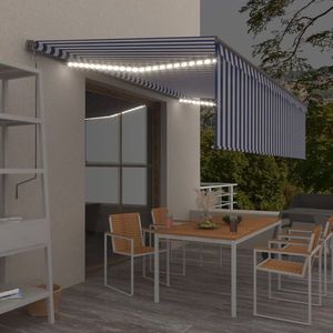 vidaXL Copertină retractabilă manual cu stor&LED, albastru&alb, 5x3 m imagine