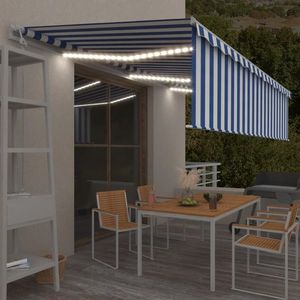 vidaXL Copertină automată cu stor&LED&senzor vânt, albastru/alb, 6x3 m imagine