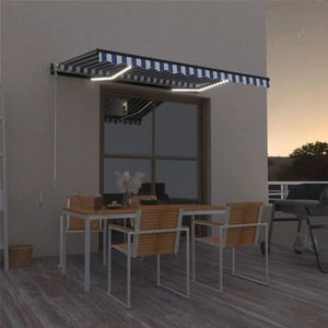 vidaXL Copertină retractabilă manual cu LED, albastru&alb, 400x300 cm imagine