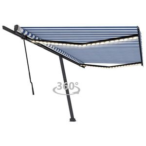 vidaXL Copertină retractabilă manual cu LED, albastru&alb, 500x300 cm imagine