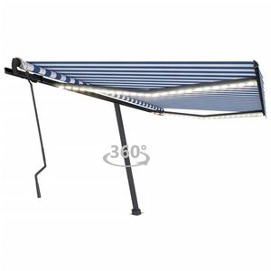 vidaXL Copertină retractabilă manual cu LED, albastru&alb, 400x300 cm imagine