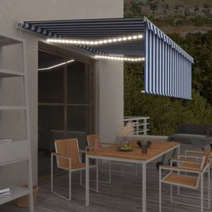 vidaXL Copertină retractabilă manual cu stor&LED, albastru&alb, 4x3 m imagine