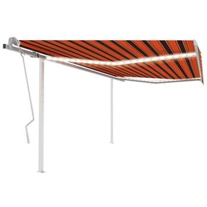 vidaXL Copertină retractabilă manual cu LED, portocaliu și maro, 4x3 m imagine