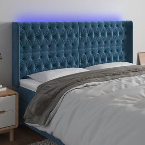 vidaXL Tăblie de pat cu LED, albastru închis, 203x16x118/128cm catifea imagine