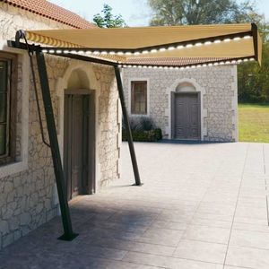 vidaXL Copertină retractabilă manual, cu LED, galben și alb, 4x3 m imagine