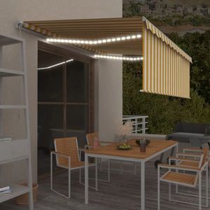 vidaXL Copertină retractabilă manual cu LED, galben/alb, 400 x 300 cm imagine