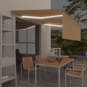 vidaXL Copertină retractabilă manual cu stor&LED, galben&alb, 4x3 m imagine