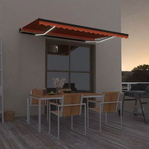 vidaXL Copertină retractabilă manual, LED, portocaliu/maro, 400x350 cm imagine