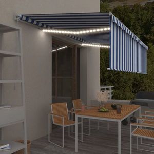 vidaXL Copertină retractabilă manual cu stor&LED, albastru&alb, 5x3 m imagine