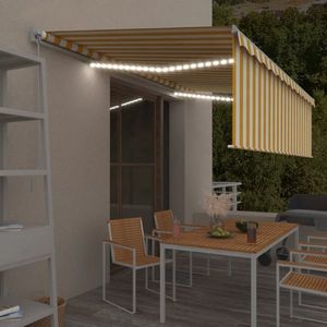 vidaXL Copertină retractabilă manual cu stor&LED, galben&alb, 5x3 m imagine