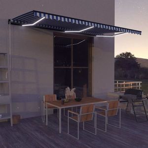 vidaXL Copertină retractabilă manual cu LED albastru & alb 600x300 cm imagine