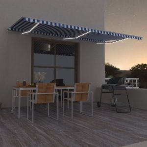 vidaXL Copertină retractabilă manual LED, albastru și alb, 600x350 cm imagine