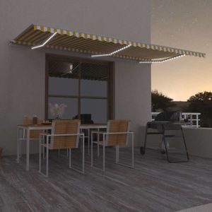 vidaXL Copertină retractabilă manual cu LED, galben și alb, 600x300 cm imagine