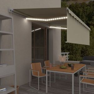 vidaXL Copertină retractabilă manual cu stor&LED, crem, 5x3 m imagine