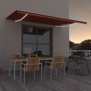 vidaXL Copertină retractabilă manual cu LED, alb & portocaliu, 300 cm imagine