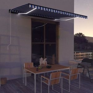 vidaXL Copertină retractabilă manual LED, albastru și alb, 500x300 cm imagine